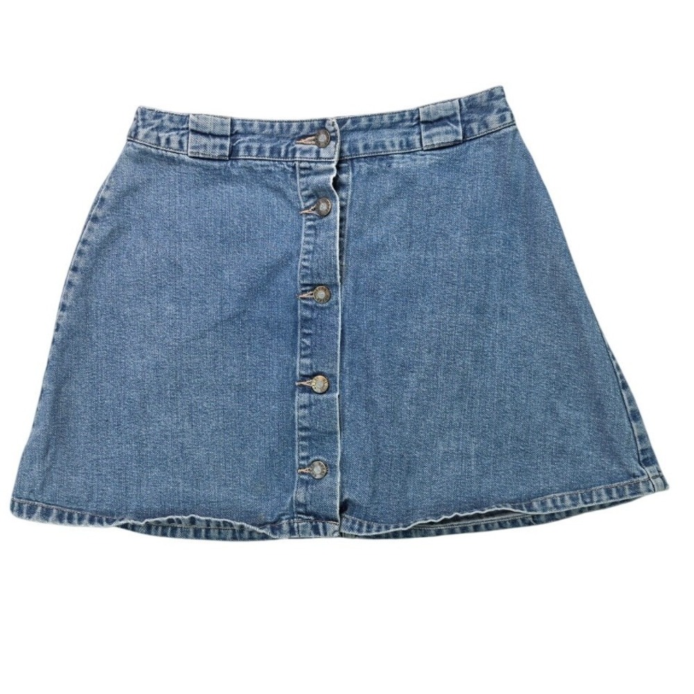 Vintage GUESS Jeans 90s Button Front Denim Mini Skirt Blue Womens 30 USA
